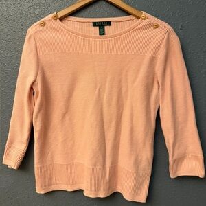 Lauren Ralph Lauren Pink Sweater 100% Cotton Nwutical Coastal